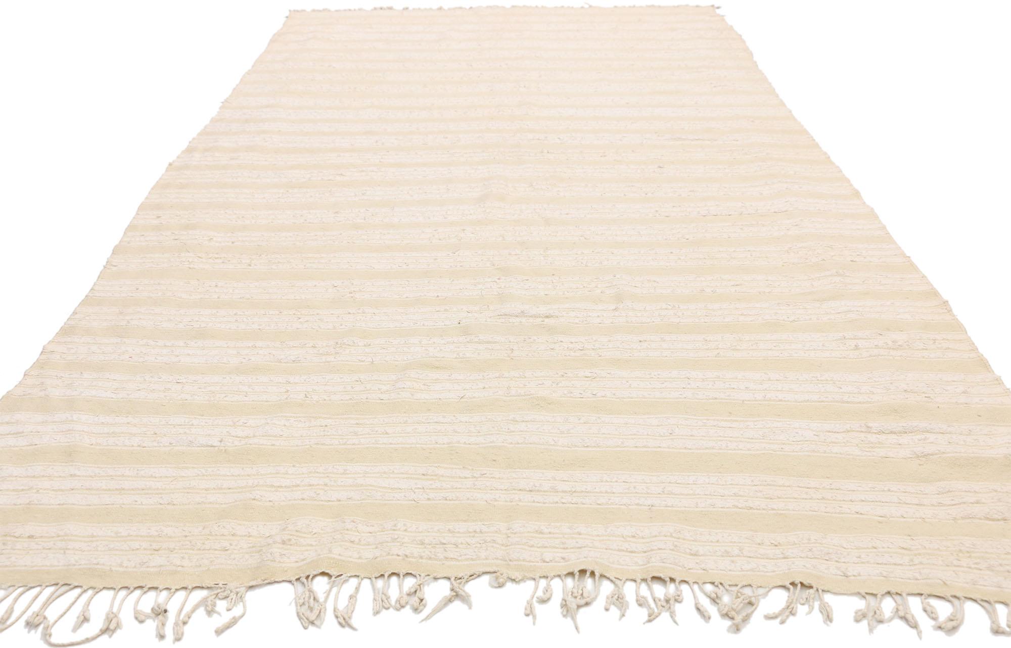 Vintage Moroccan Kilim Rug with Minimalist Scandinavian Style, Neutral Color Rug For Sale 2
