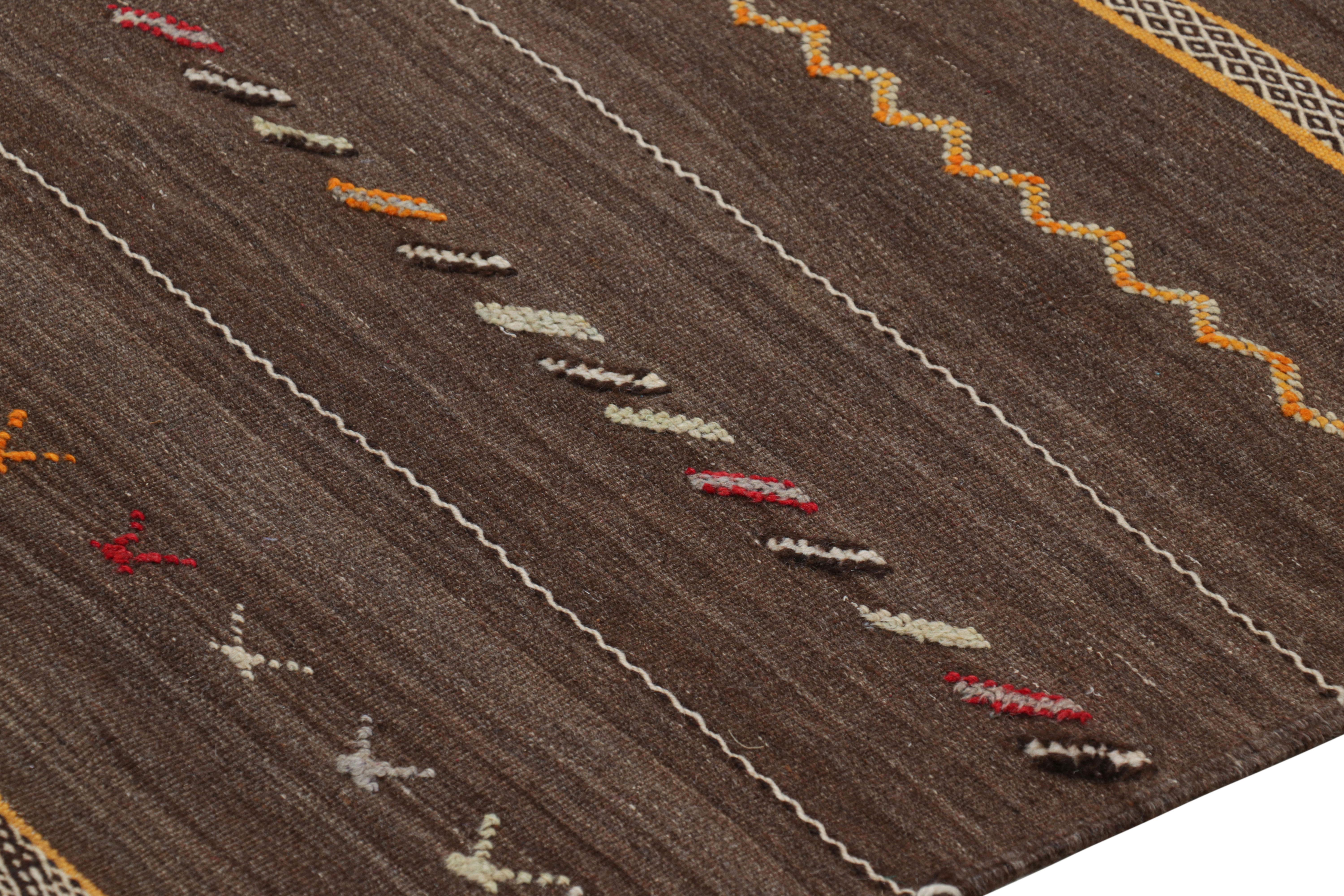 Hand-Woven Vintage Moroccan Kilim Runner in Brown with Geometric Stripes from Rug & Kilim For Sale