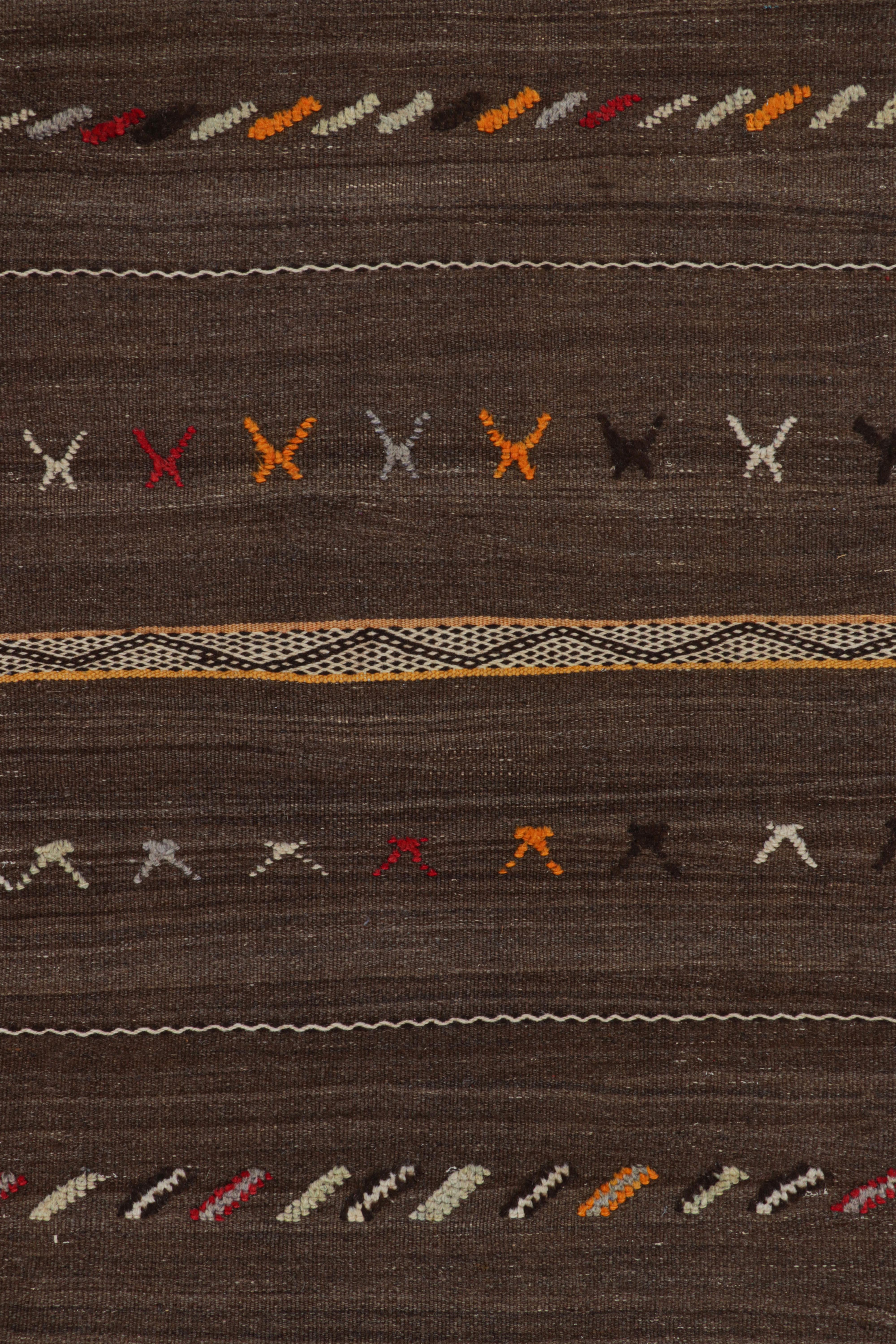 Wool Vintage Moroccan Kilim Runner in Brown with Geometric Stripes from Rug & Kilim For Sale