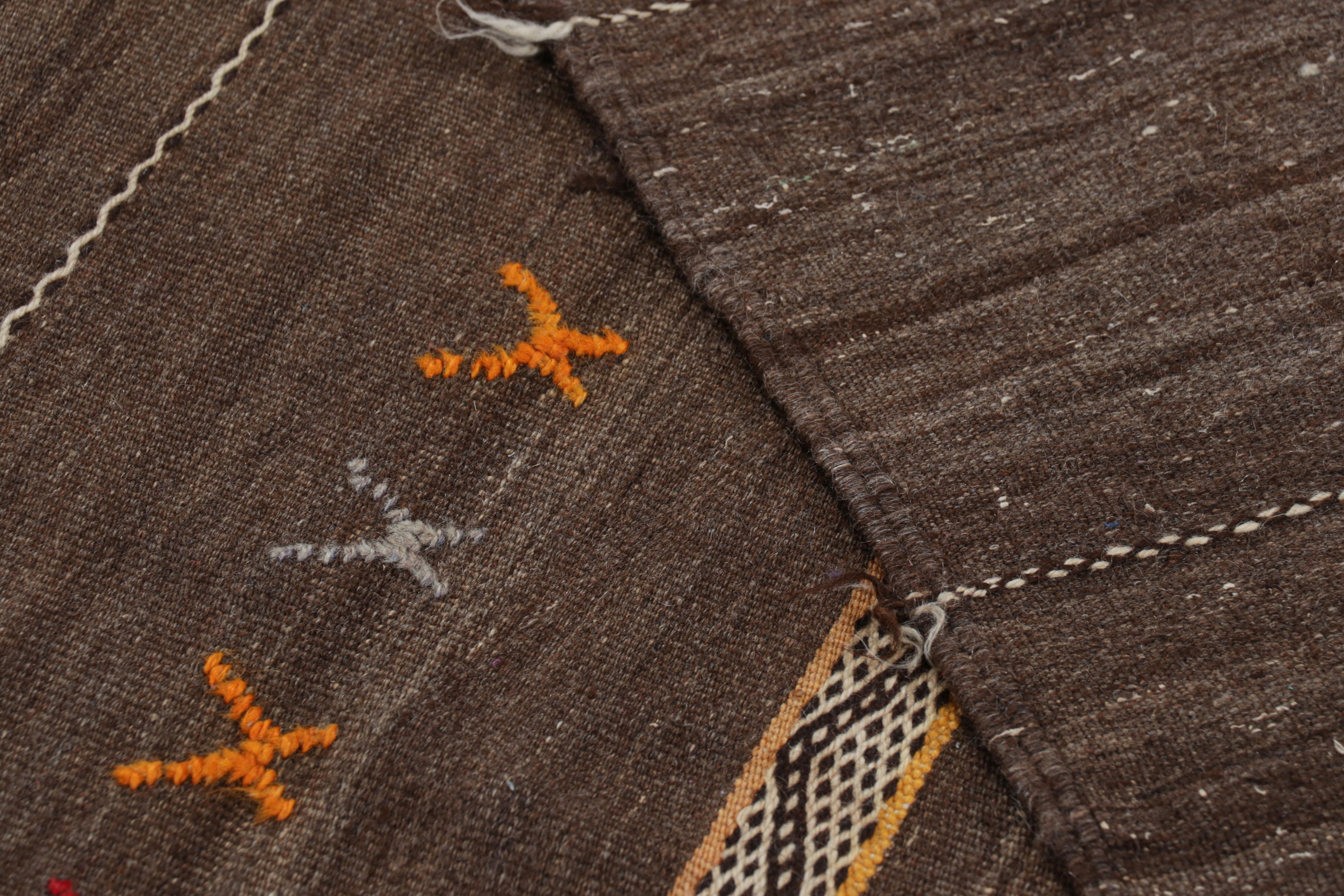 Vintage Moroccan Kilim Runner in Brown with Geometric Stripes from Rug & Kilim For Sale 1