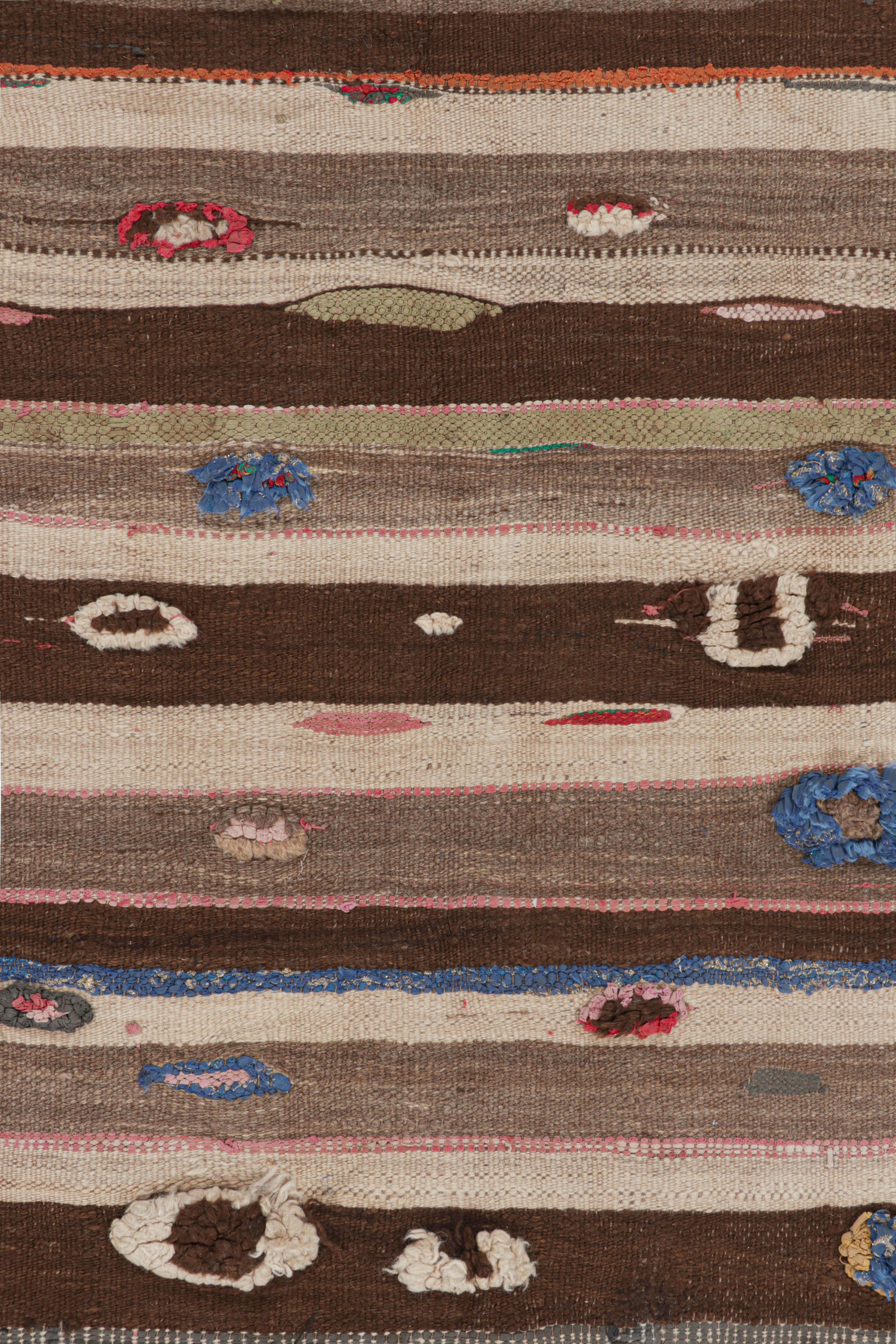 Hand-Woven Vintage Moroccan Kilim Runner Rug with Beige-Brown Stripes, from Rug & Kilim For Sale
