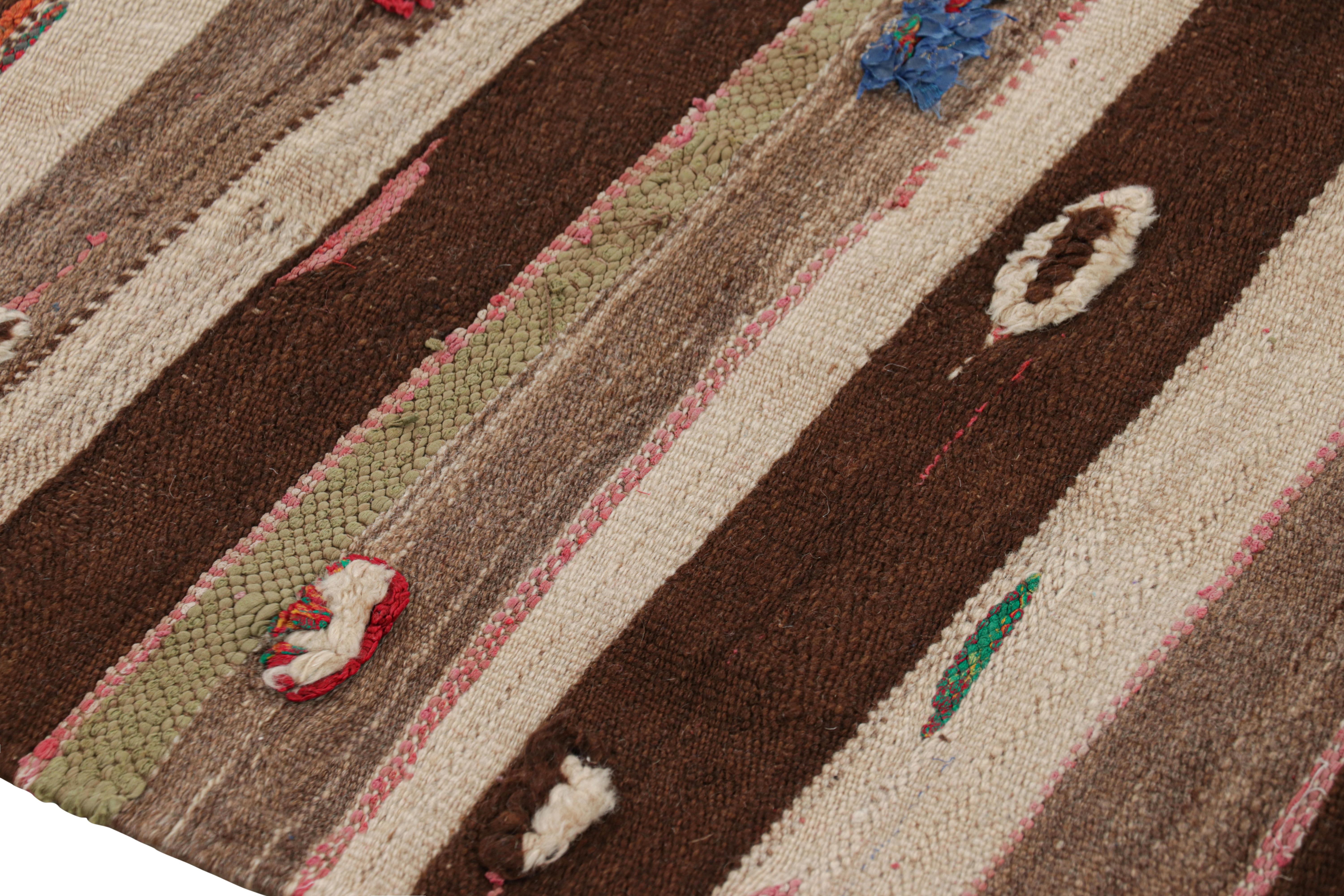 Wool Vintage Moroccan Kilim Runner Rug with Beige-Brown Stripes, from Rug & Kilim For Sale