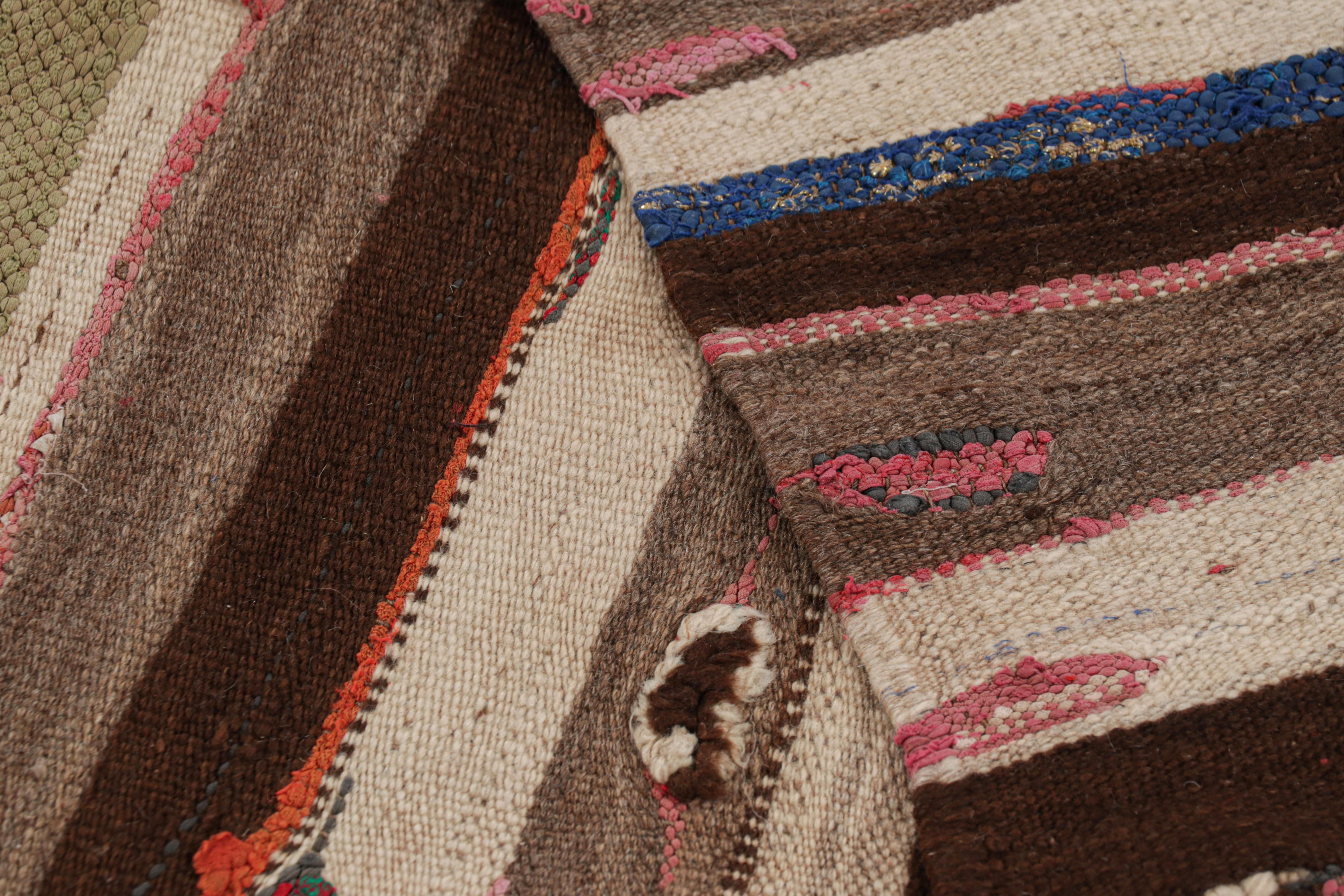 Vintage Moroccan Kilim Runner Rug with Beige-Brown Stripes, from Rug & Kilim For Sale 1