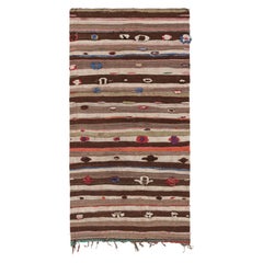 Tapis de course Kilim marocain vintage à rayures Beige-Brown, de Rug & Kilim