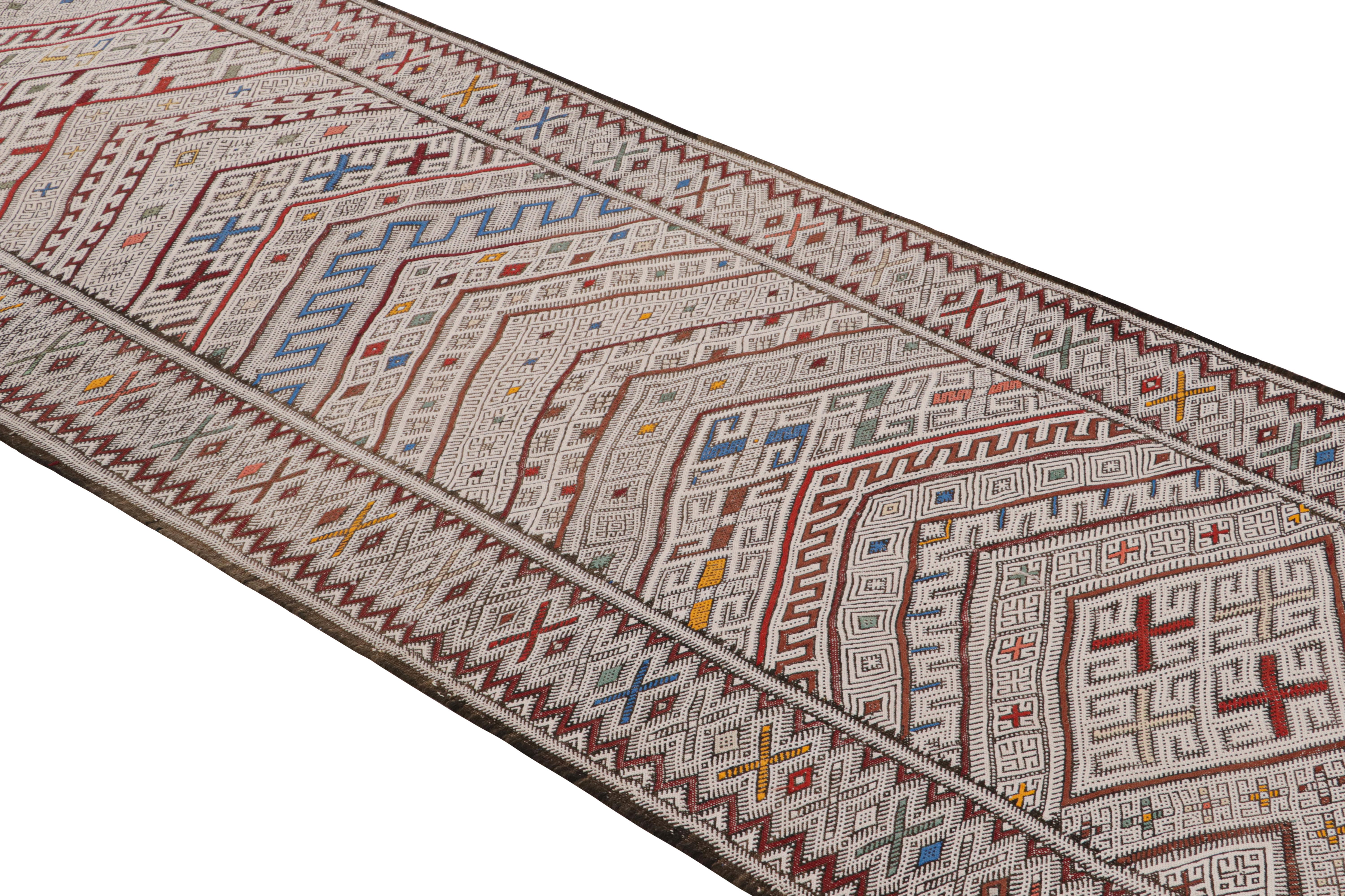 Hand-Knotted Vintage Moroccan Kilim Runner with Polychromatic Patterns by Rug & Kilim For Sale