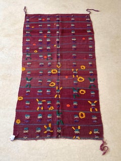 Vintage Moroccan Kilim textile - Purple and yellow - 4.1x8.3feet / 127x252cm
