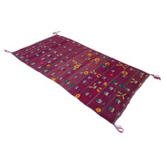 Vintage Moroccan Kilim textile - Purple and yellow - 4.1x8.3feet / 127x252cm