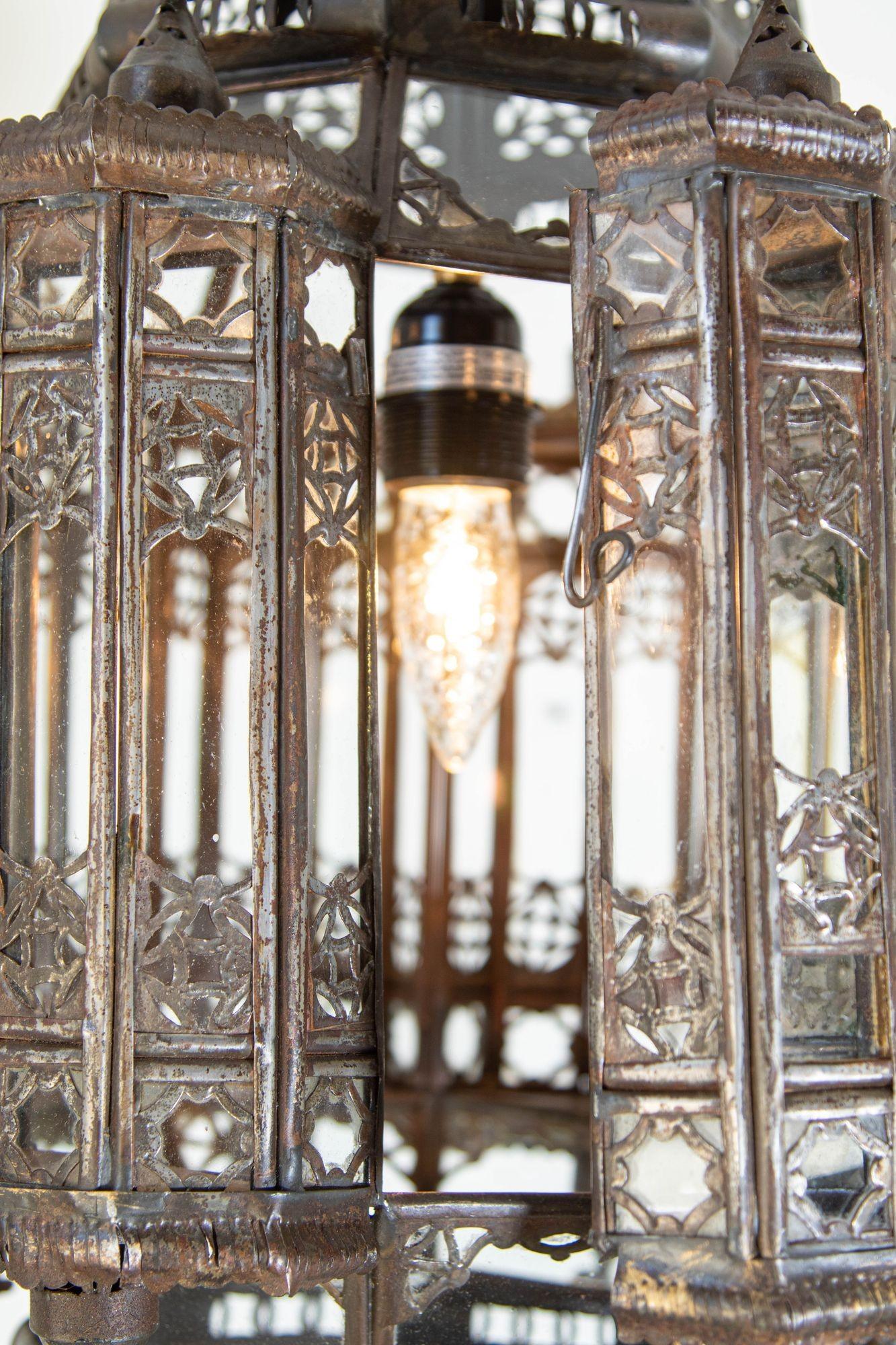 Vintage Moroccan Lantern Mamounia Clear Glass Hand-Crafted Ceiling Light Fixture For Sale 6