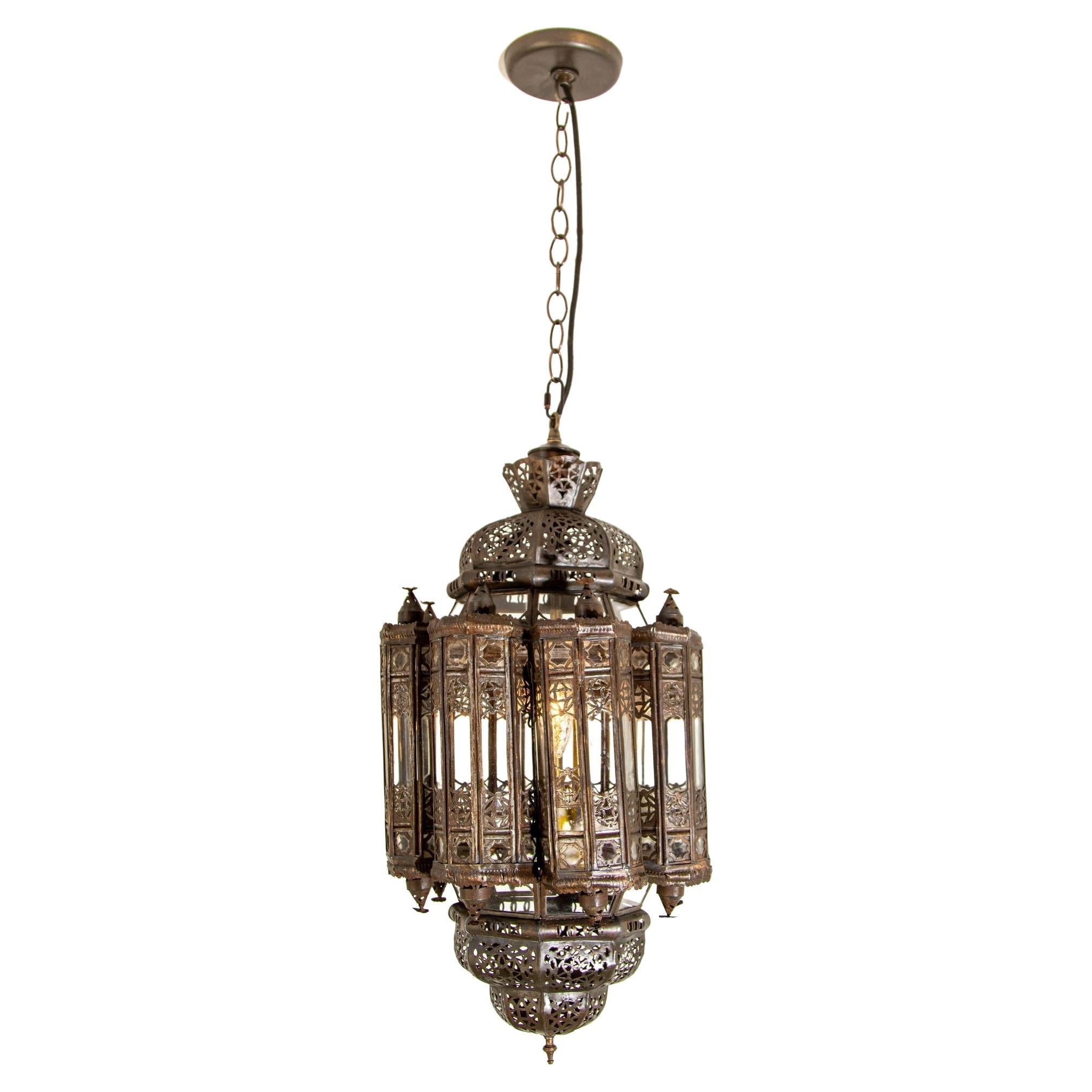 Lámpara de techo vintage marroquí Mamounia de cristal transparente hecha a mano en venta