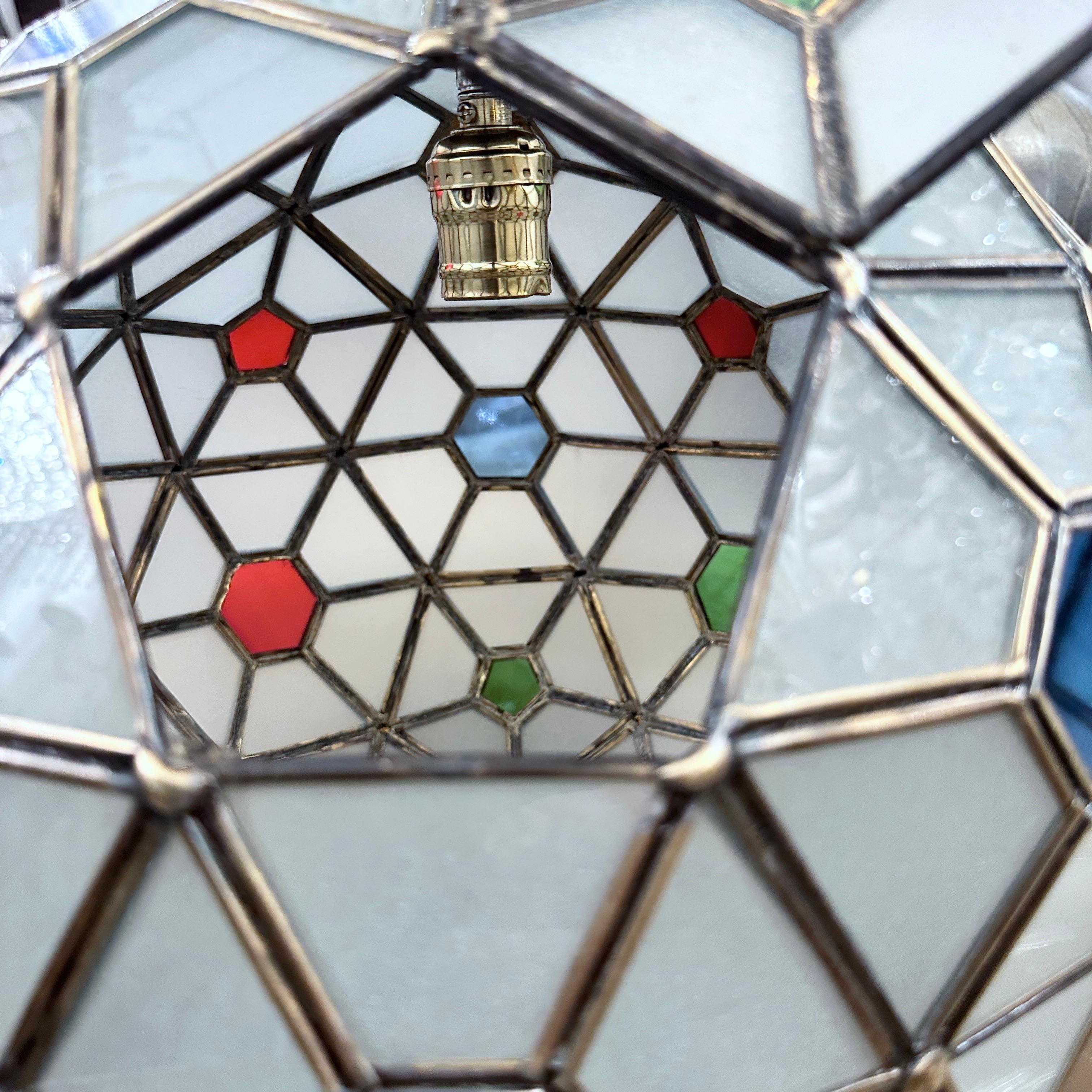 Vintage Moroccan Lantern with Color Glass Insets In Good Condition For Sale In New York, NY