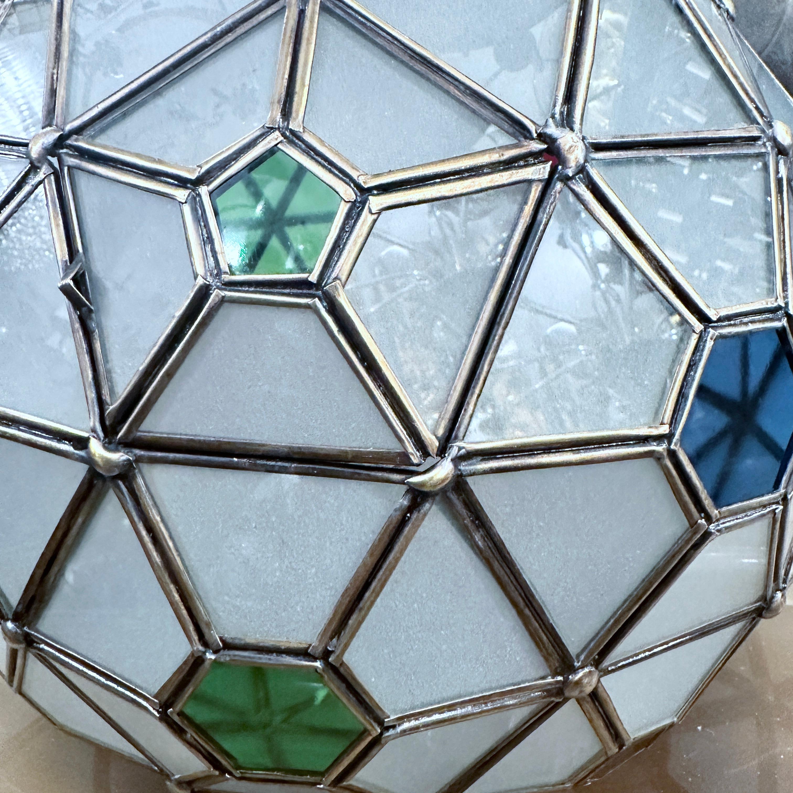 Mid-20th Century Vintage Moroccan Lantern with Color Glass Insets For Sale