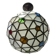 Marokkanische Vintage-Laterne mit farbigen Glaseinsätzen