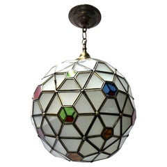 Lanterne marocaine vintage avec inserts en verre de couleur