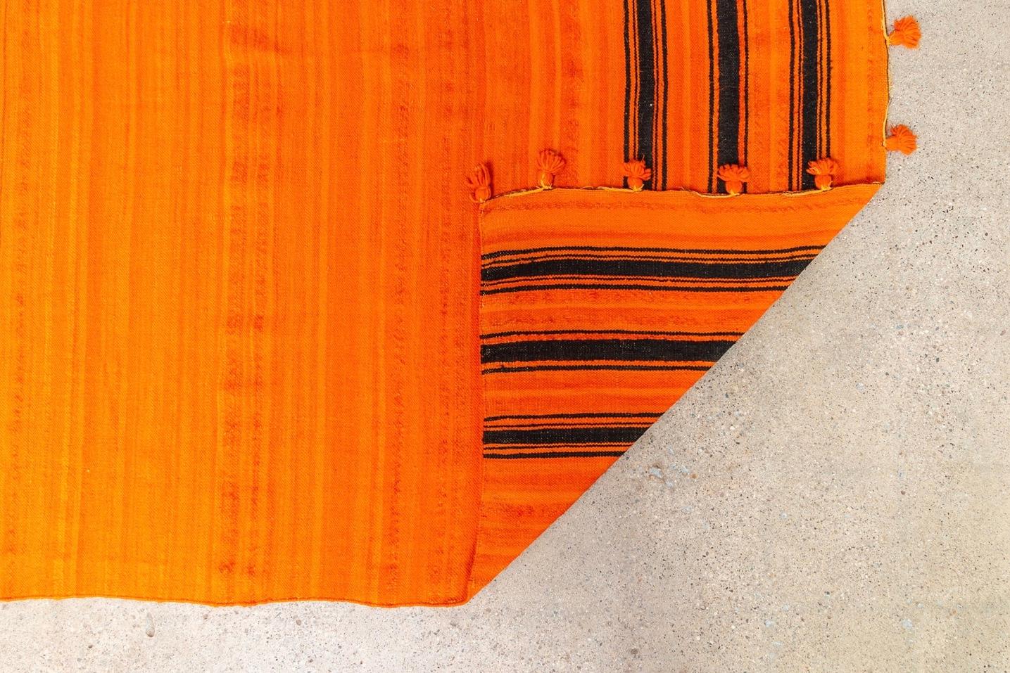 Vintage Moroccan Large Orange Wool Kilim Floor Rug For Sale 5