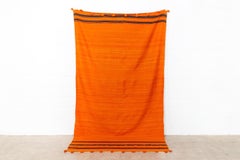 Vintage Moroccan Large Orange Wool Kilim Floor Rug