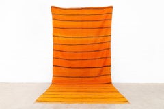 Vintage Moroccan Large Orange Wool Kilim Floor Rug