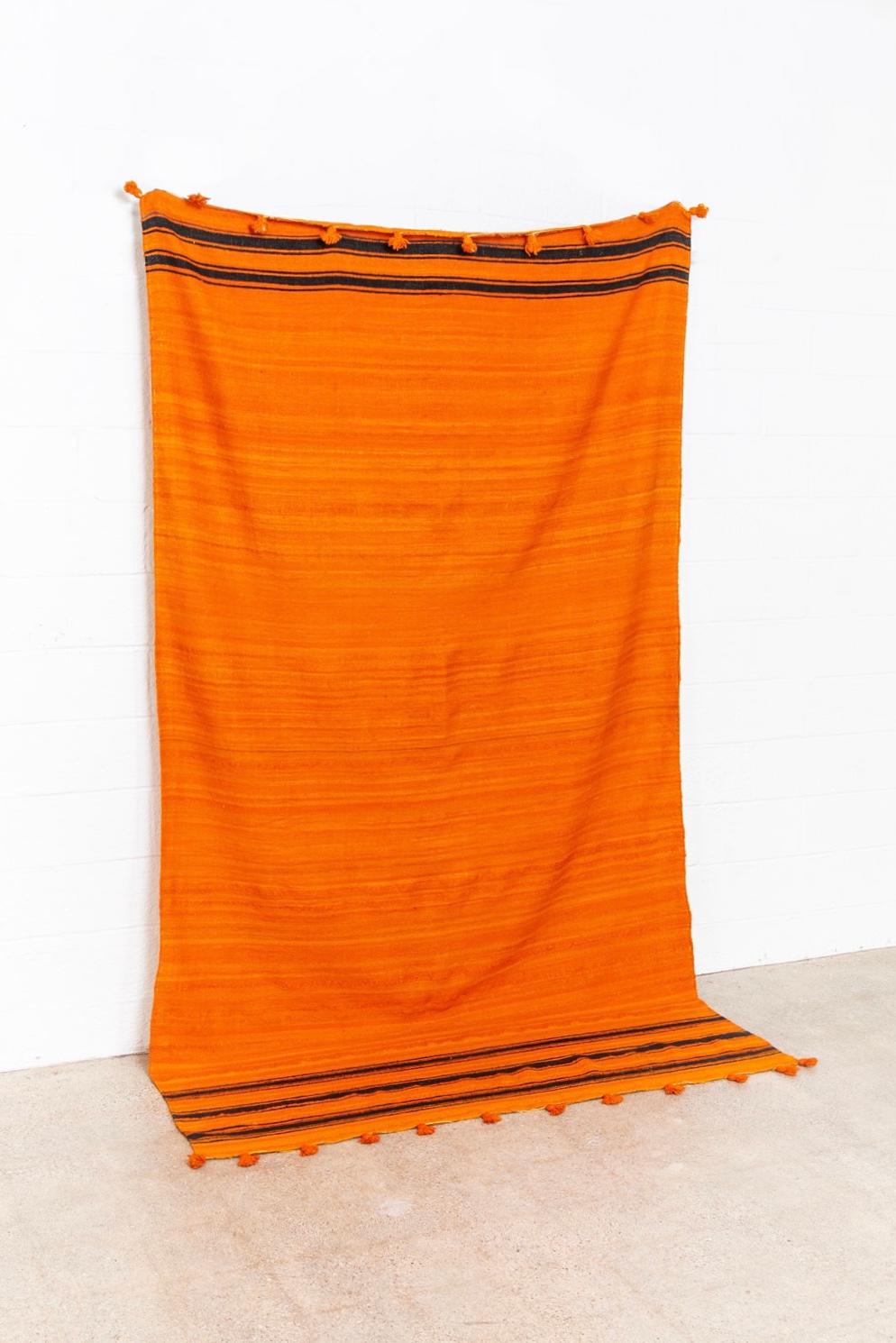 Hand-Woven Vintage Moroccan Large Orange Wool Kilim Floor Rug For Sale