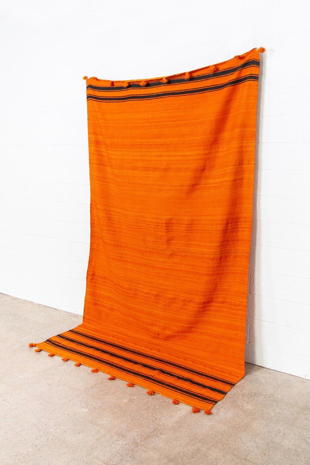 Vintage Moroccan Large Orange Wool Kilim Floor Rug In Good Condition For Sale In Detroit, MI
