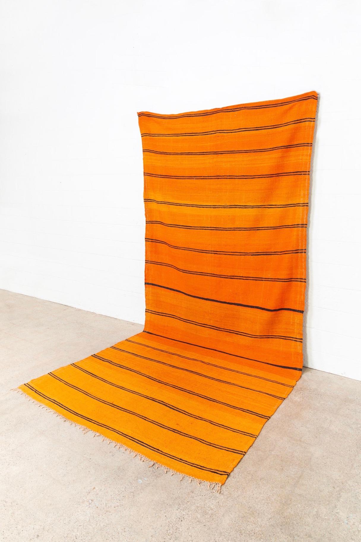 Vintage Moroccan Large Orange Wool Kilim Floor Rug In Good Condition For Sale In Detroit, MI