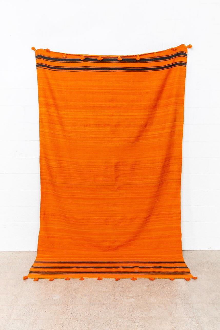 20th Century Vintage Moroccan Large Orange Wool Kilim Floor Rug For Sale