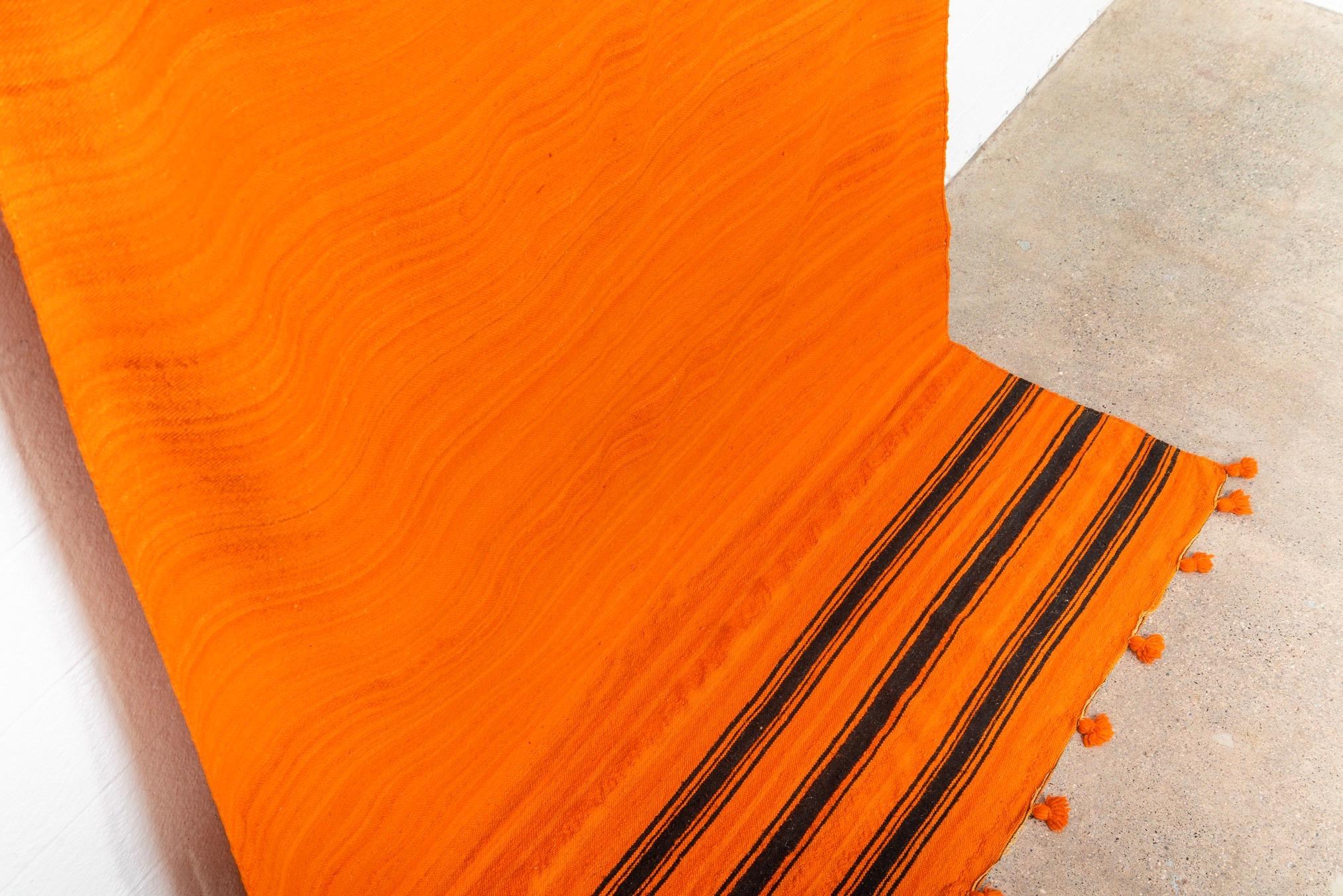 Vintage Moroccan Large Orange Wool Kilim Floor Rug For Sale 1