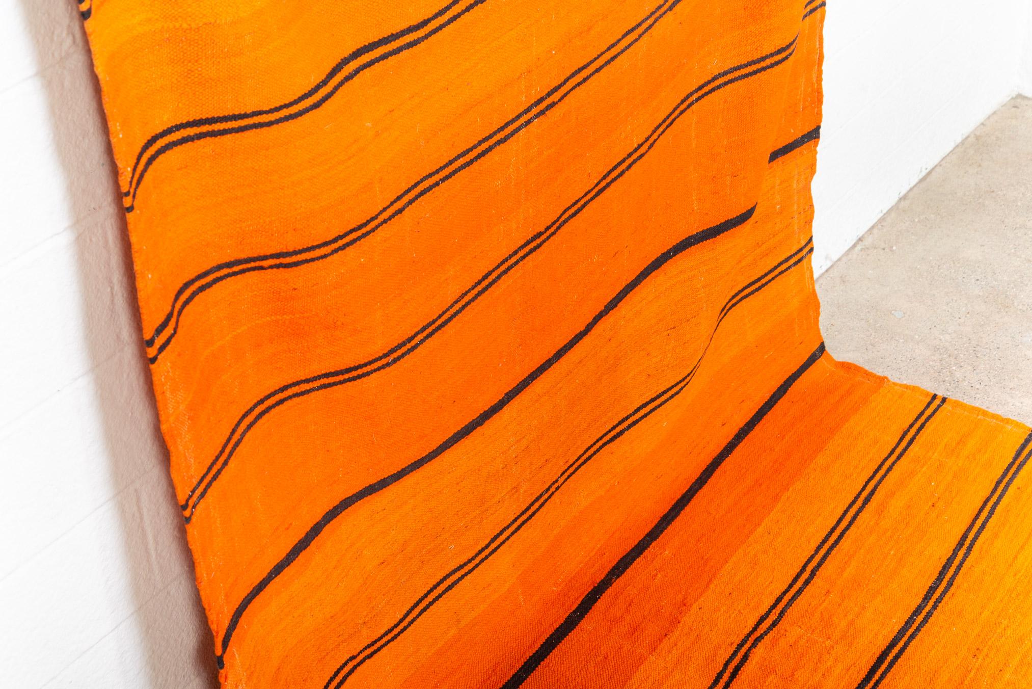Vintage Moroccan Large Orange Wool Kilim Floor Rug For Sale 1