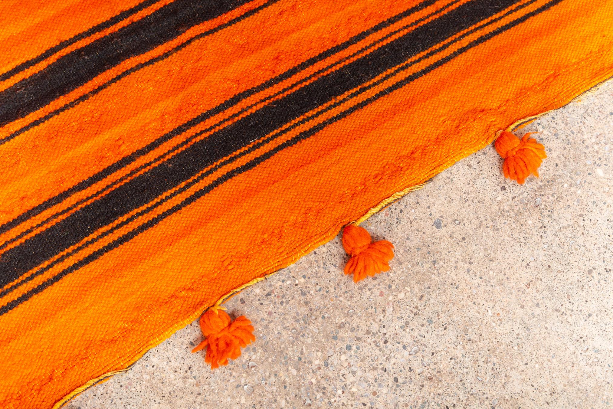 Vintage Moroccan Large Orange Wool Kilim Floor Rug For Sale 3
