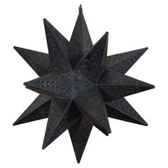 Vintage Moroccan Large Pierced Metal Moravian Star Pendant Swag Light