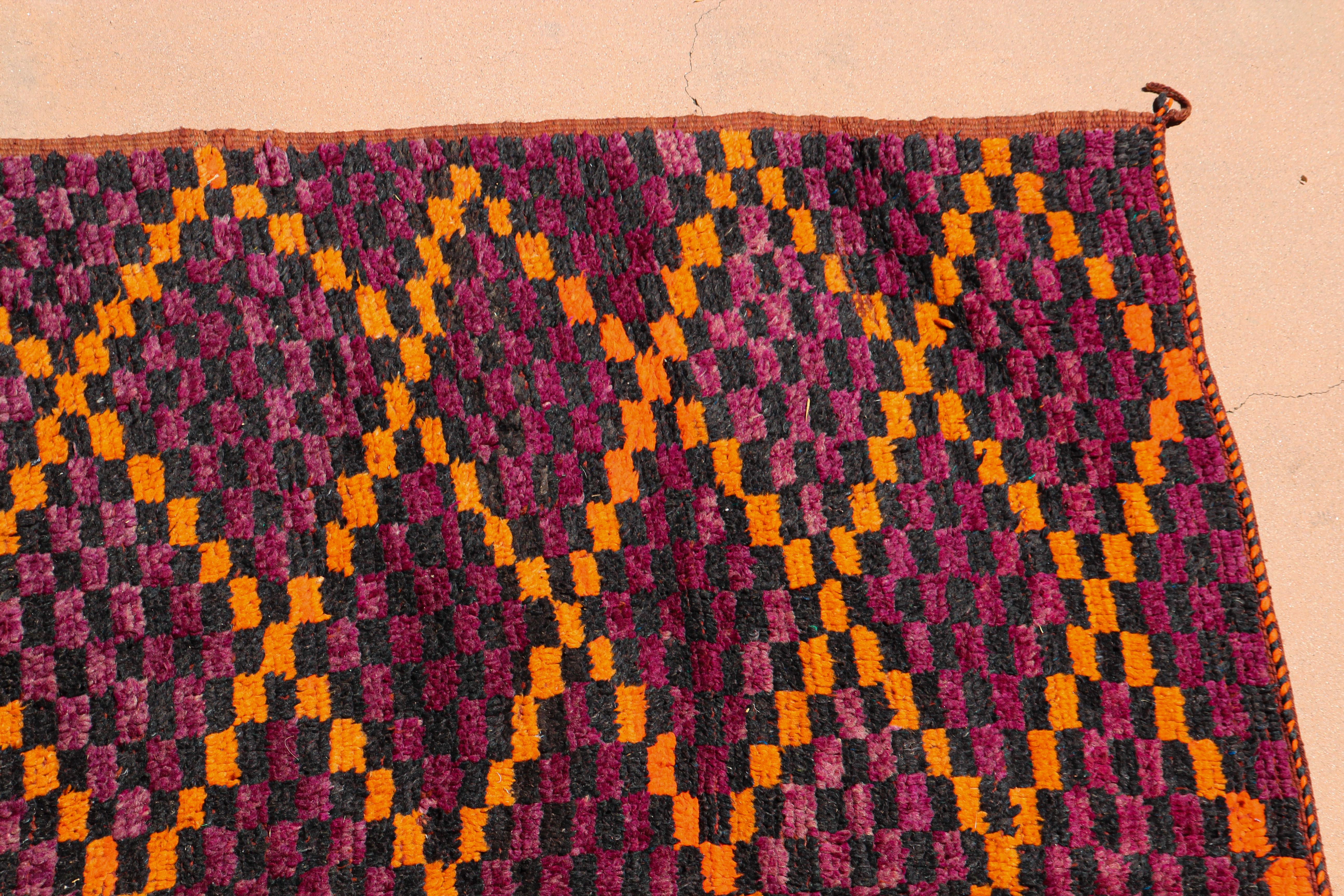 Folk Art 1960s Authentic Vintage Moroccan Large Pile Tribal Rug For Sale