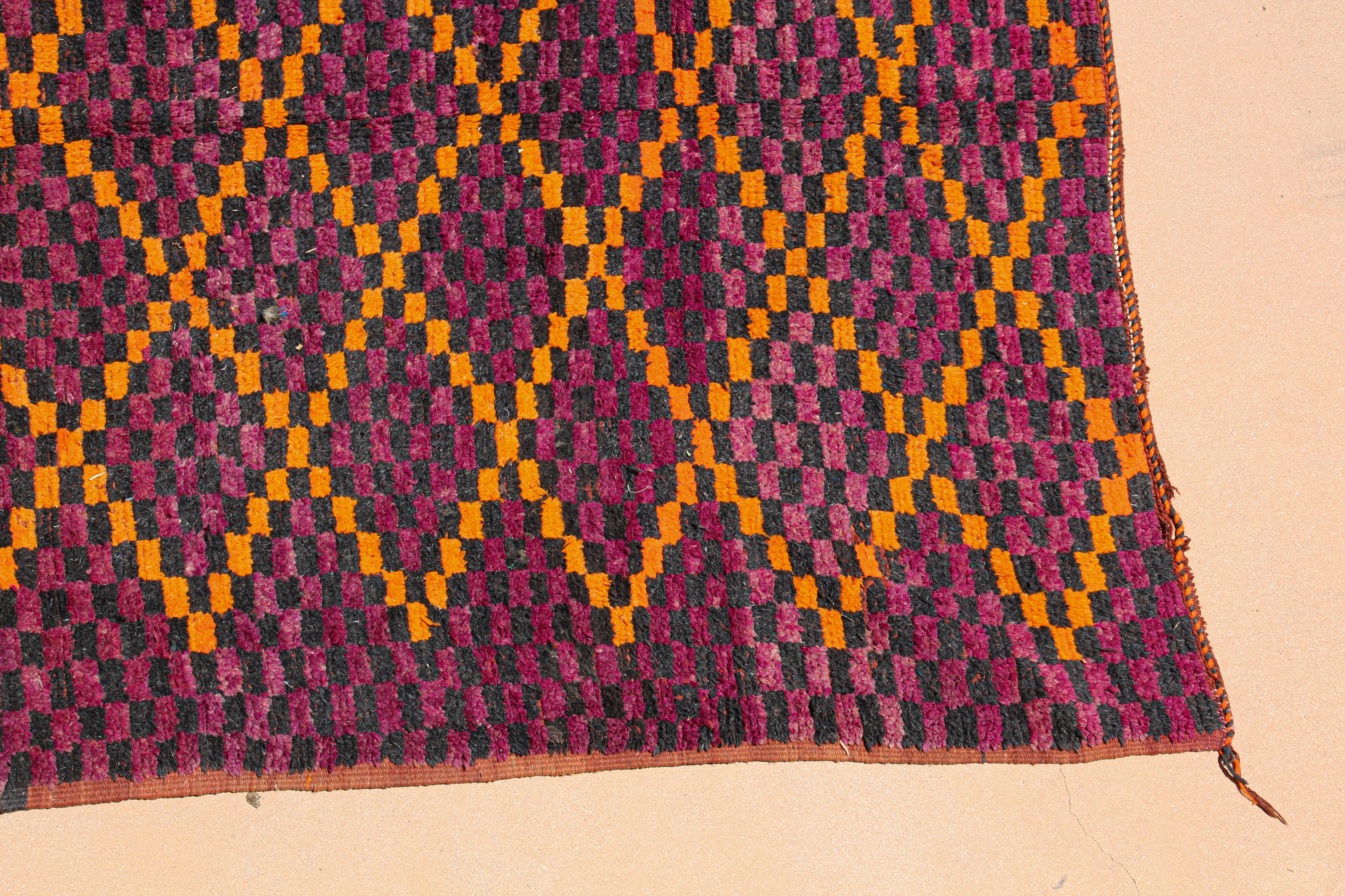 Hand-Woven 1960s Authentic Vintage Moroccan Large Pile Tribal Rug For Sale