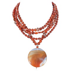 Vintage Moroccan Layered Faceted Carnelian 4 Strand Pendant Statement Necklace