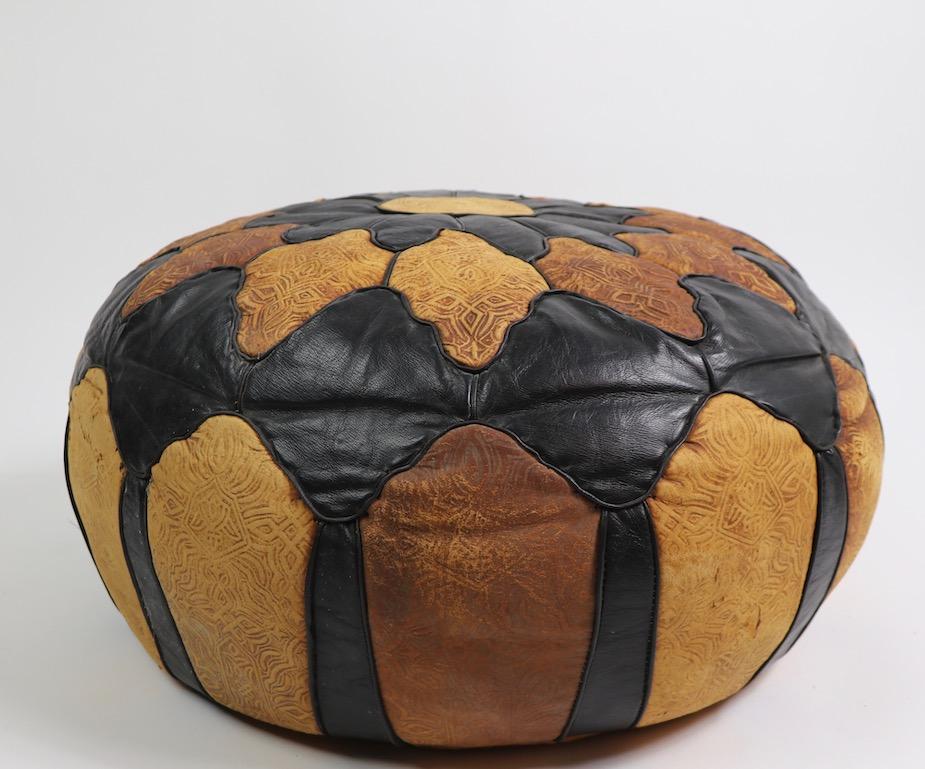 vintage moroccan leather pouffe