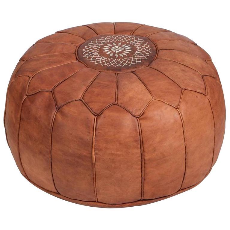 vintage moroccan leather pouffe