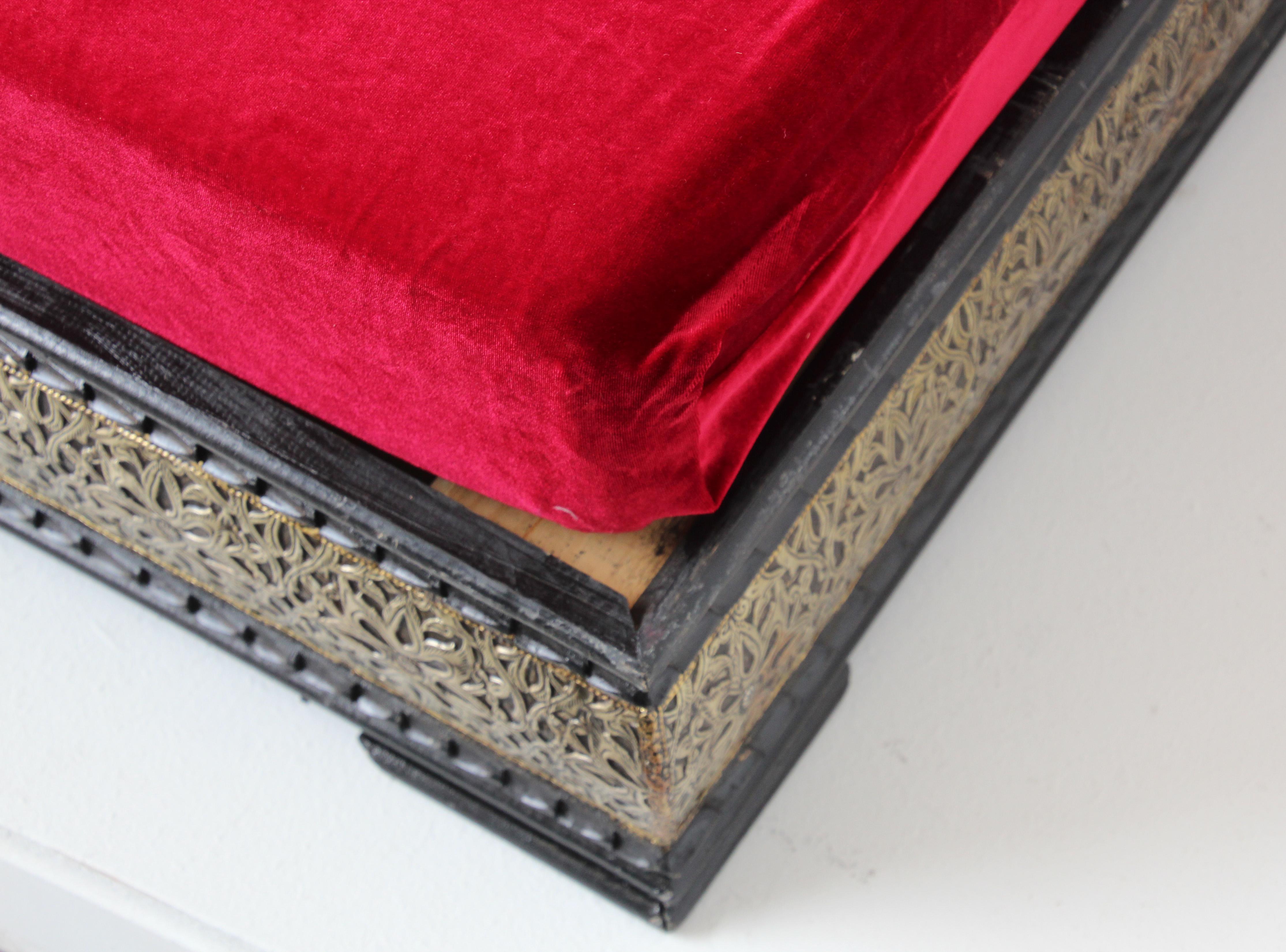 Wood Vintage Moroccan Low Day Bed with Red Cushion