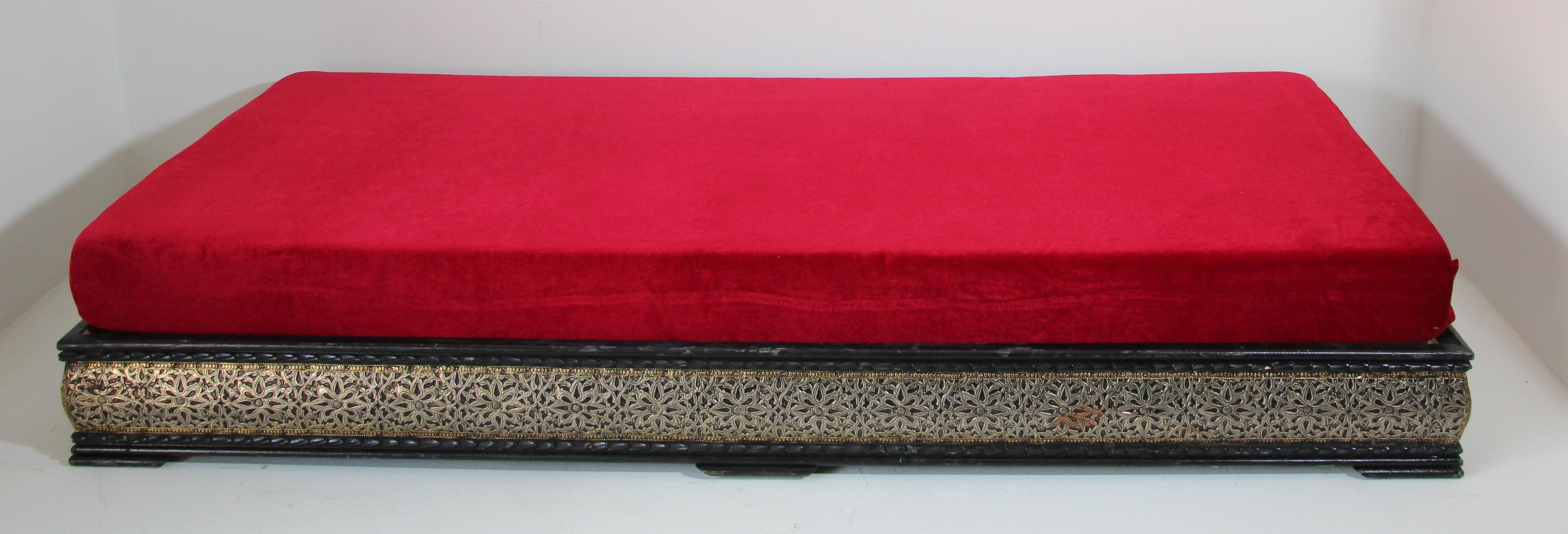 Vintage Moroccan Low Day Bed with Red Cushion 3