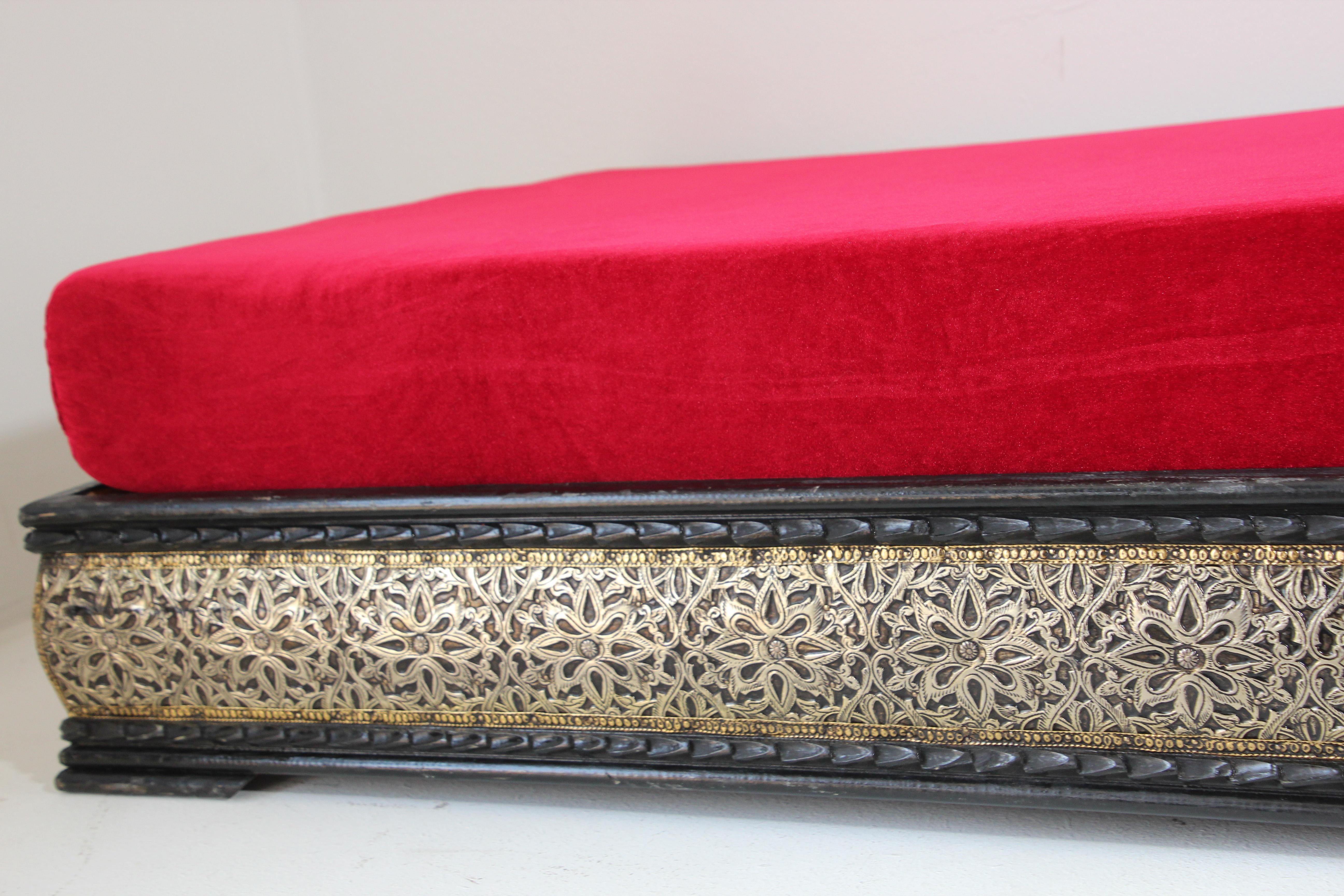 Moorish Vintage Moroccan Low Day Bed with Red Cushion