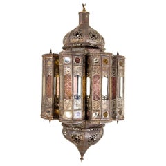 Retro Moroccan Mamounia Moorish Metal and Glass Lantern Ceiling Light