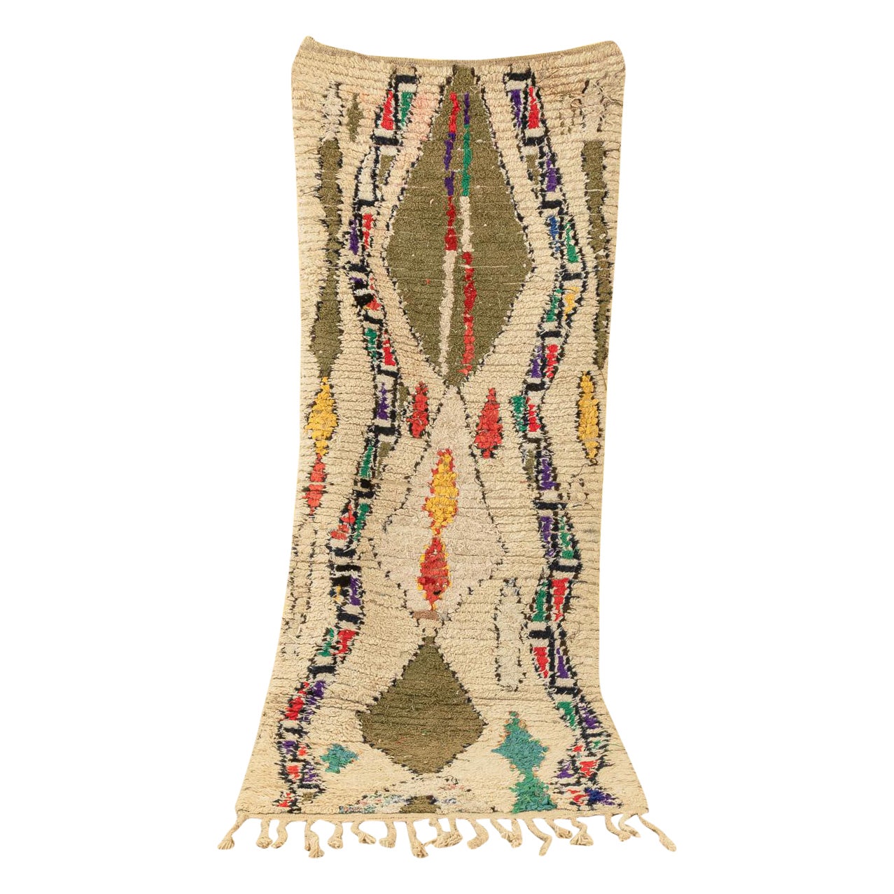 Tapis berbère marocain Marmousha Moyen Atlas montagnes beige vert rouge