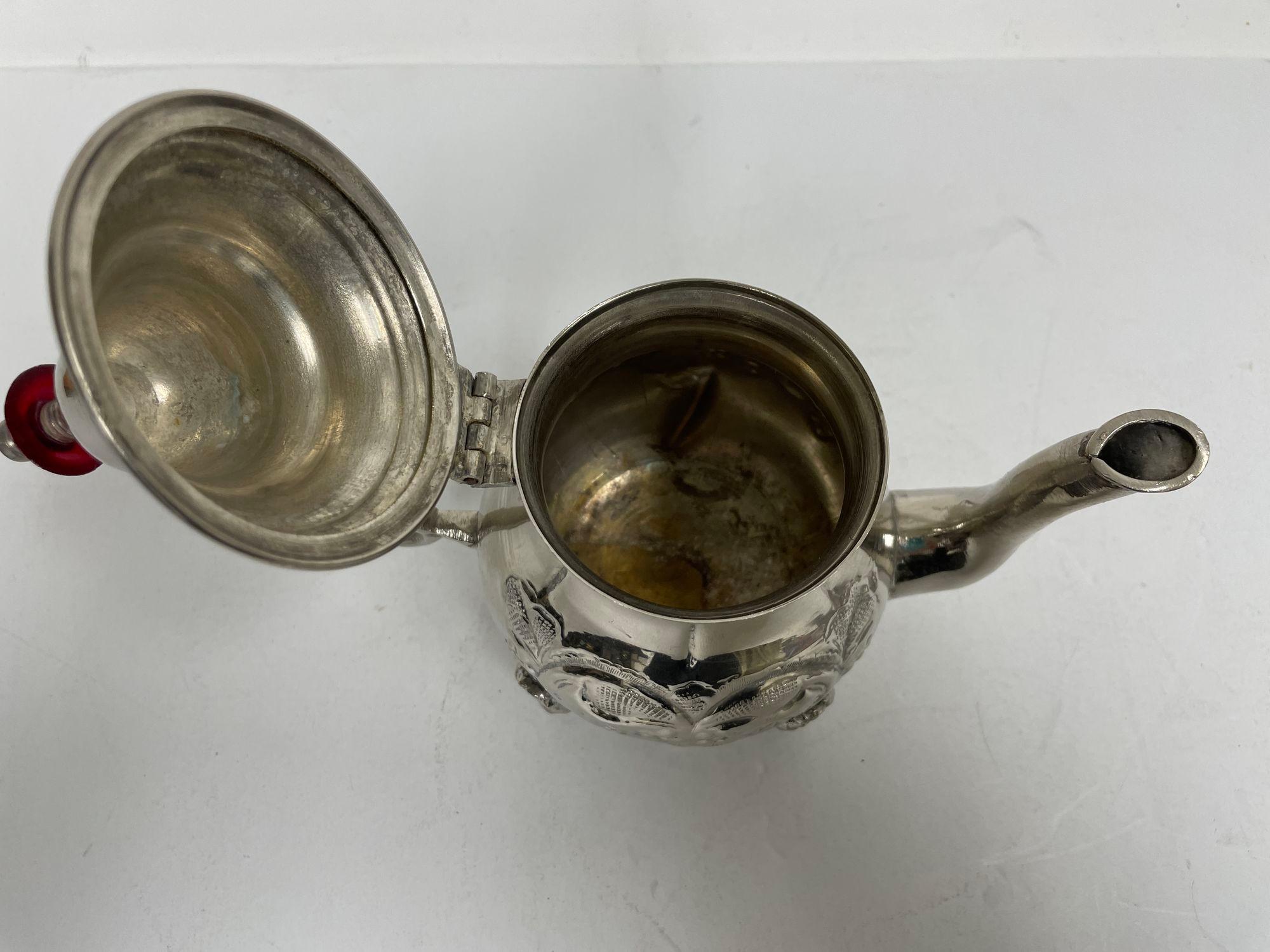 Vintage Moroccan Metal Silver Plated Tea Pot For Sale 6