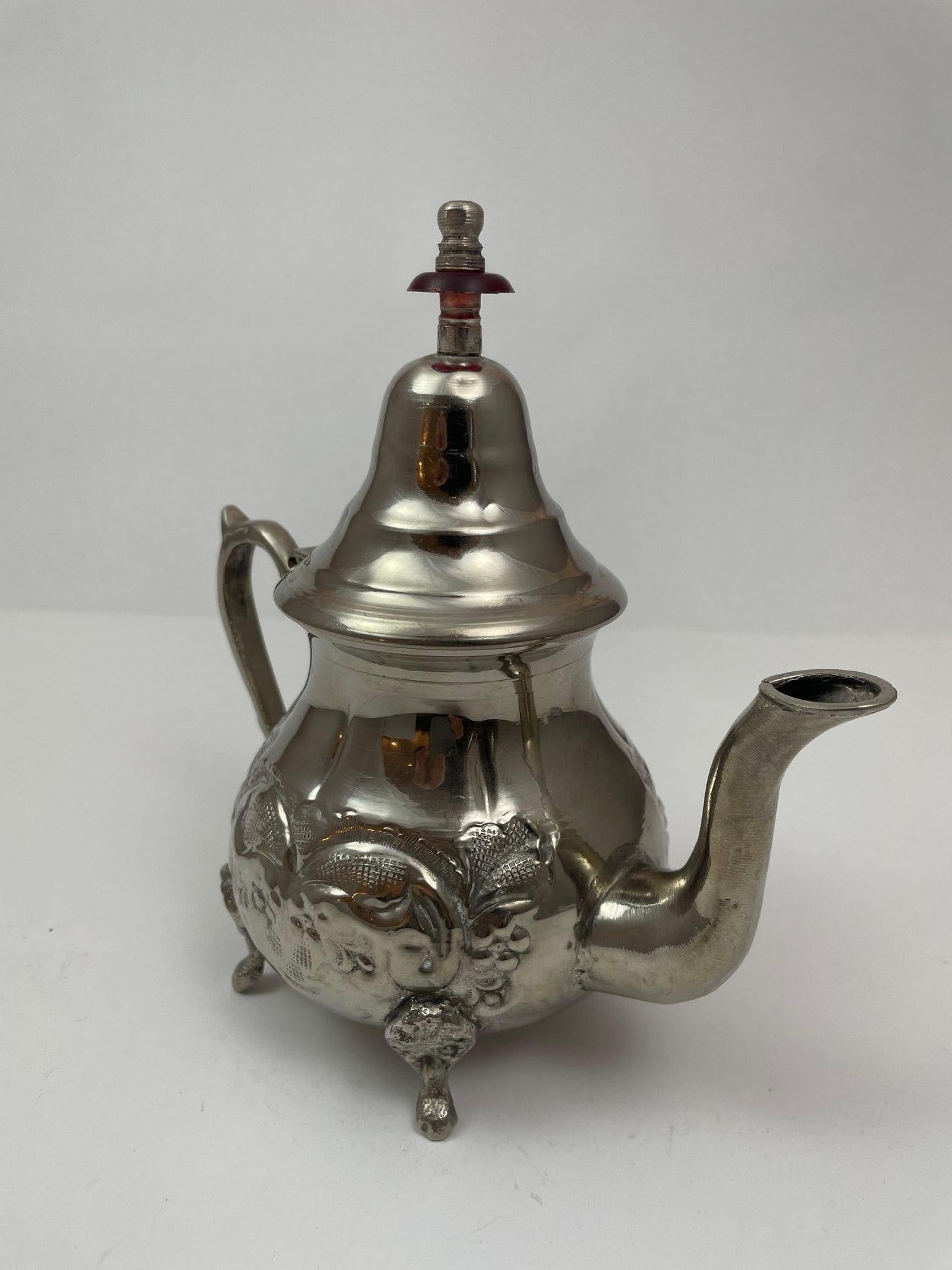 Islamic Vintage Moroccan Metal Silver Plated Tea Pot For Sale