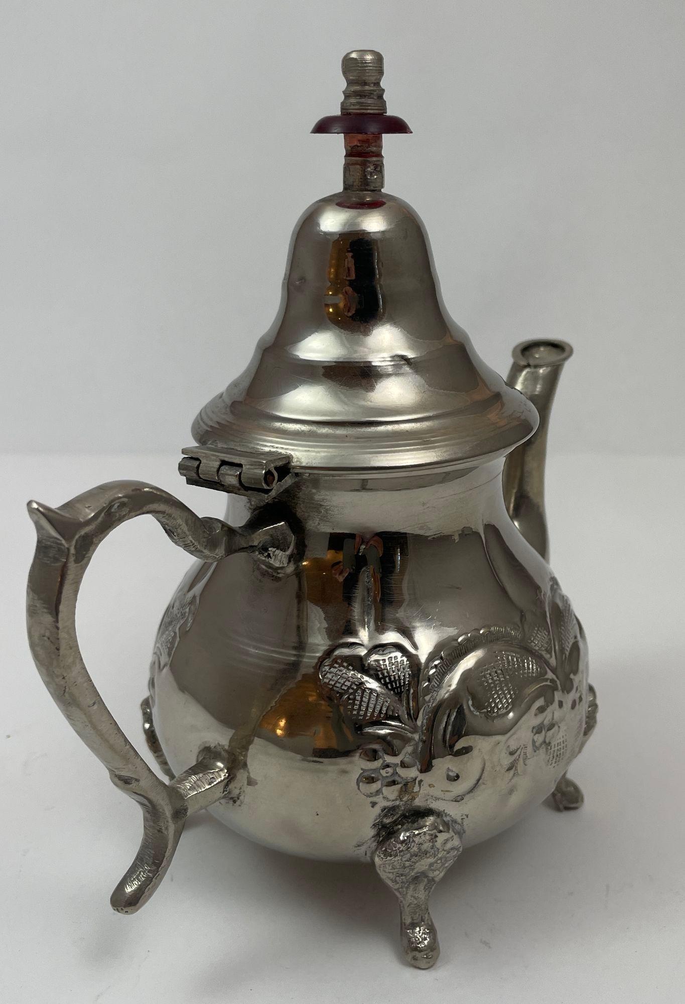 Vintage Moroccan Metal Silver Plated Tea Pot For Sale 1