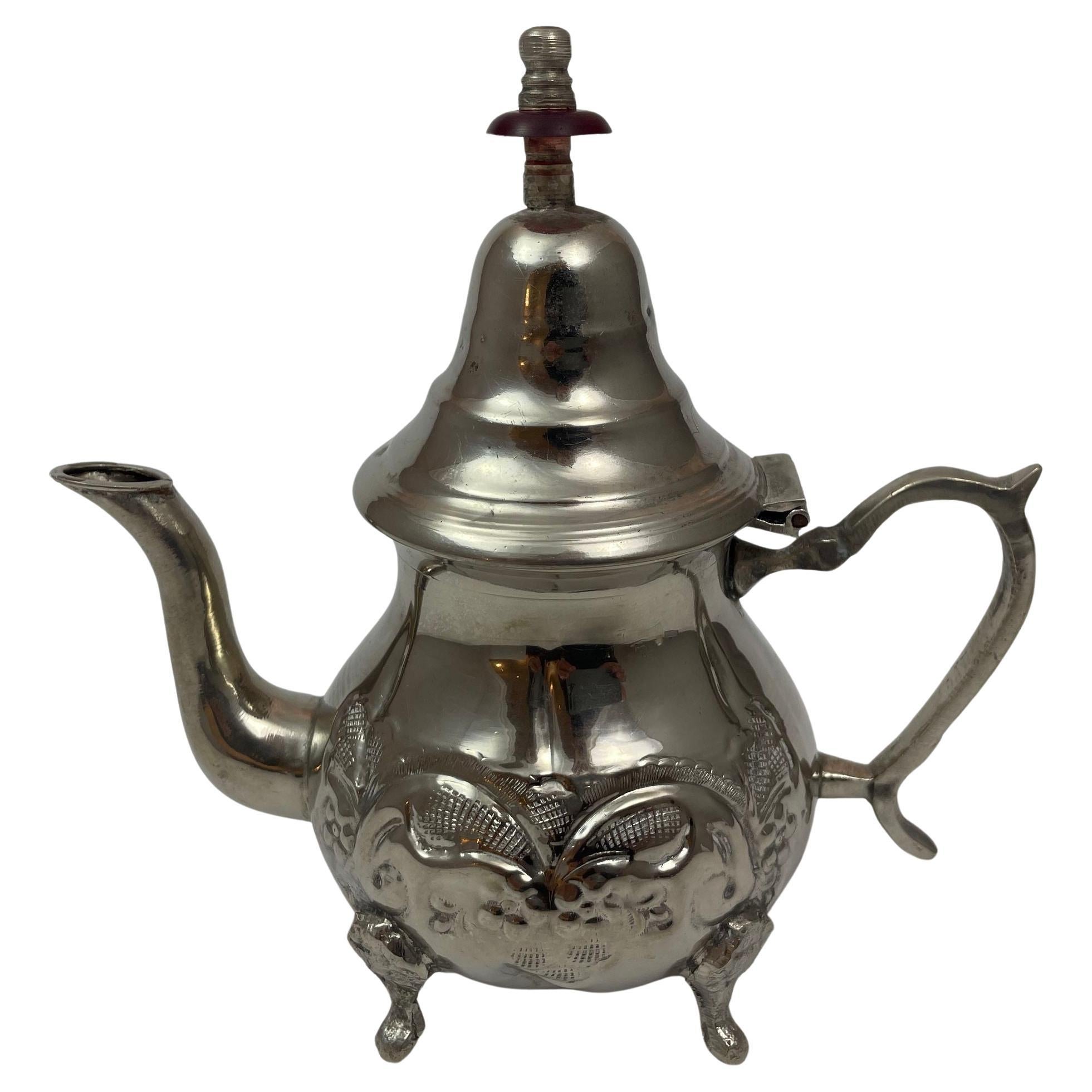 Vintage Moroccan Metal Silver Plated Tea Pot