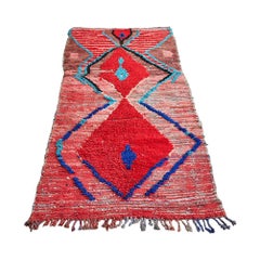 Vintage Moroccan Middle Atlas Runner in Red and Blue Tones