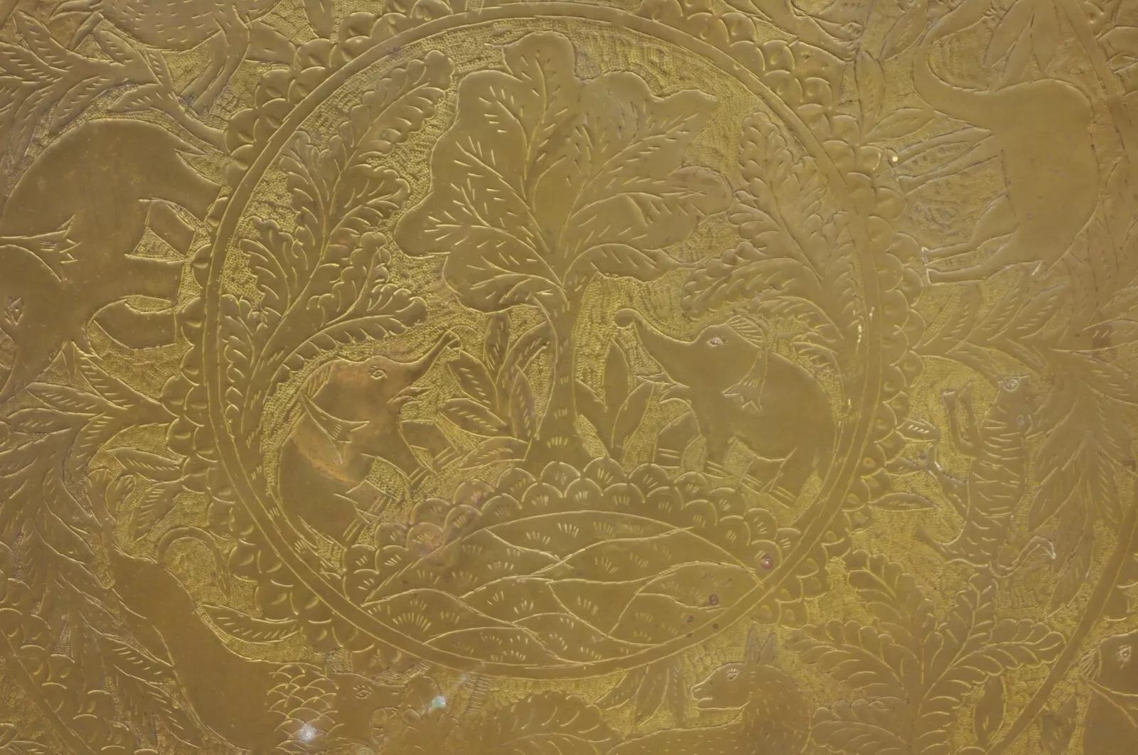 Vintage Moroccan Middle Eastern Large Brass Animal Engraved 46