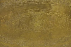 Vintage Moroccan Middle Eastern Large Brass Oval Elephant Engraved 46" Tray Top