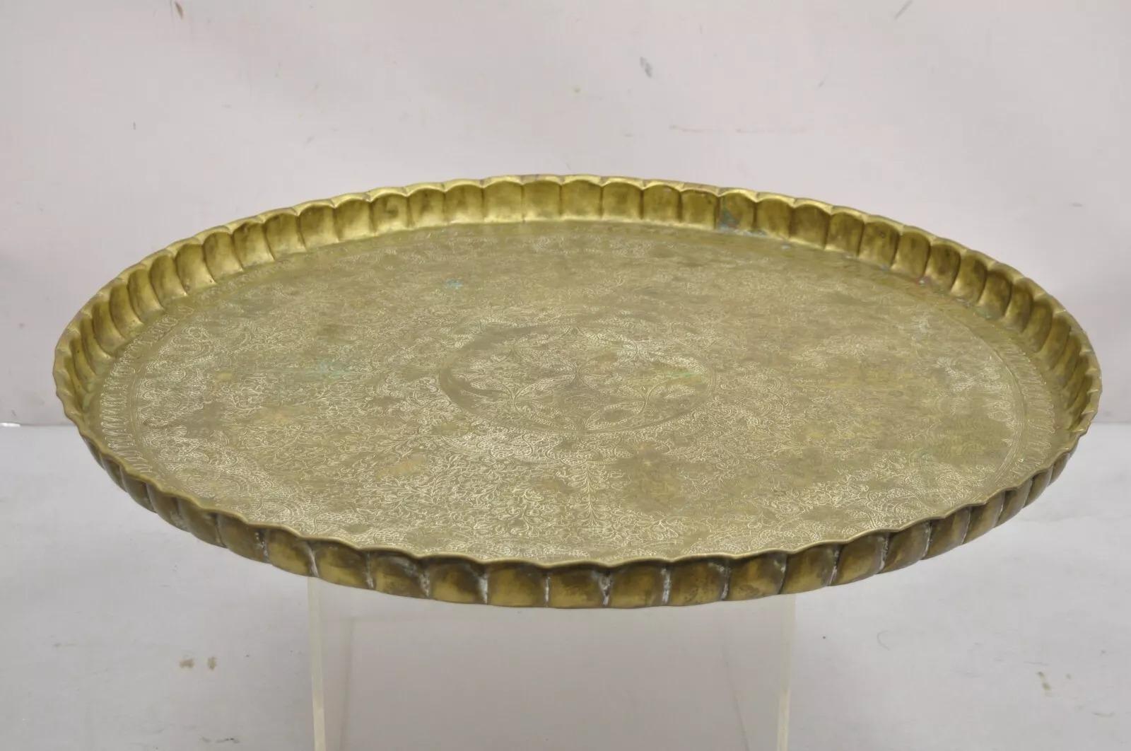 Vintage marokkanischen Nahen Osten solide Messing große Runde graviert 33,5 