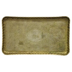 Antique Moroccan Middle Eastern Solid Brass Rectangular Engraved 30" Tray Top