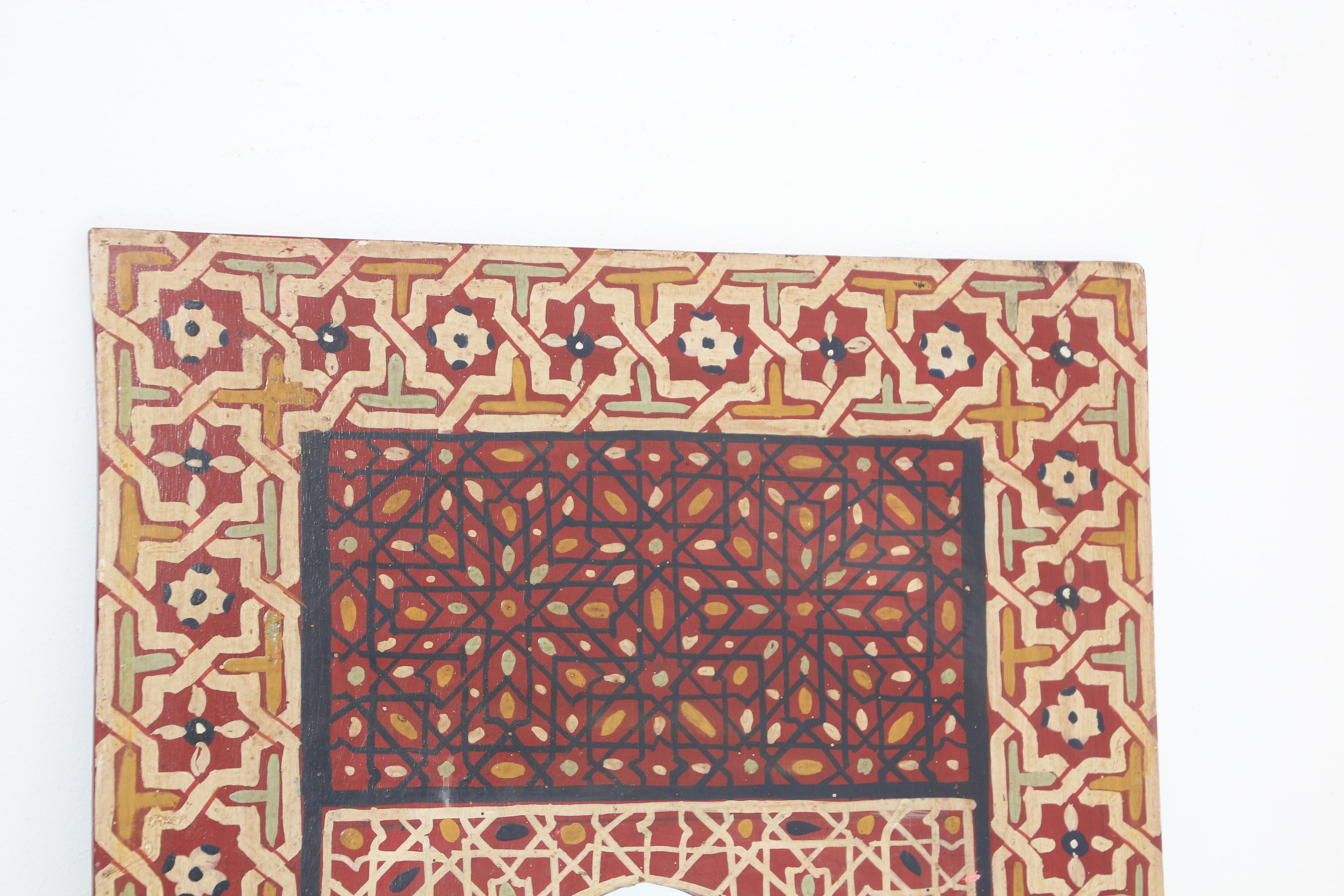 Marokkanischer Vintage-Spiegel, handbemalt mit rotem maurischem Design im Angebot 7