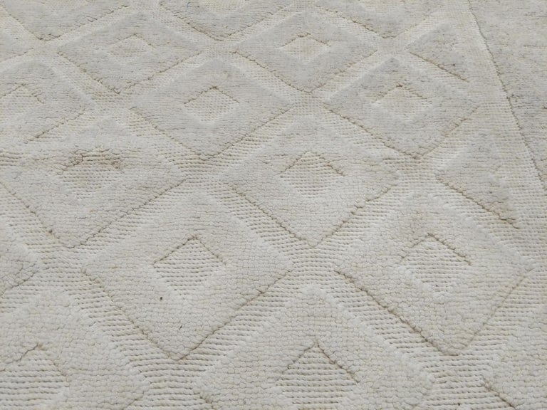 Vintage Moroccan Modernist Textural Ivory Cotton Square Rug For Sale at ...