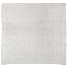 Retro Moroccan Modernist Textural Ivory Cotton Square Rug